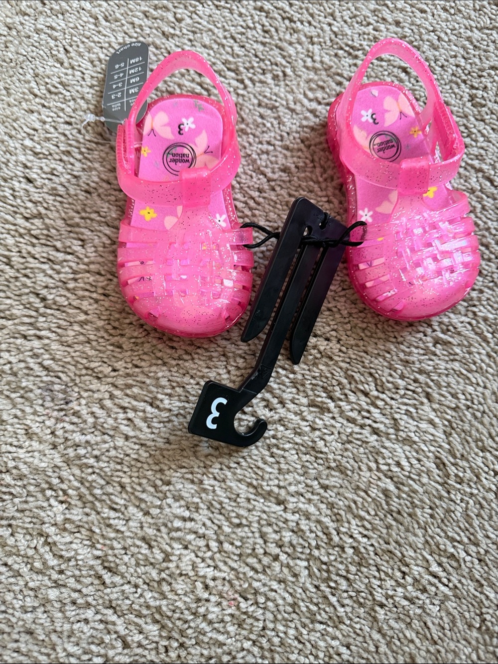 wonder nation Pink Glitter Jelly Sandals with Flower Accents